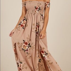 Showpo Tan Floral Maxi Dress